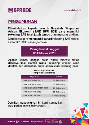 Pengumuman Nasabah SAE Jatuh Tempo Pengumuman Nasabah SAE Jatuh Tempo